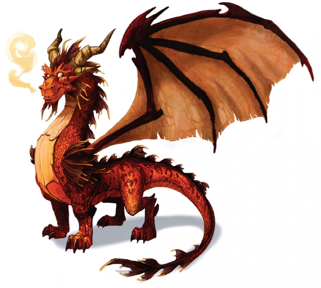 A red dragon standing on all four feet.
