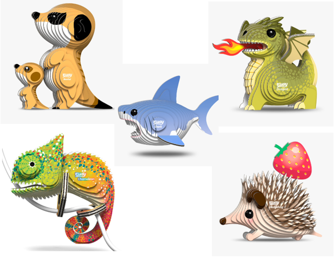 Toys Including Meerkat, Shark, Dragon, Chameleon, and Hedghog