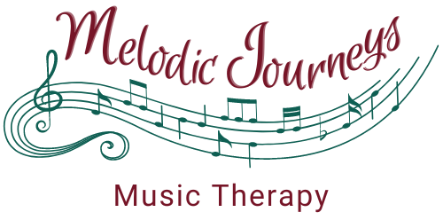 The words "Melodic Journeys Music Therapy" with music notes 