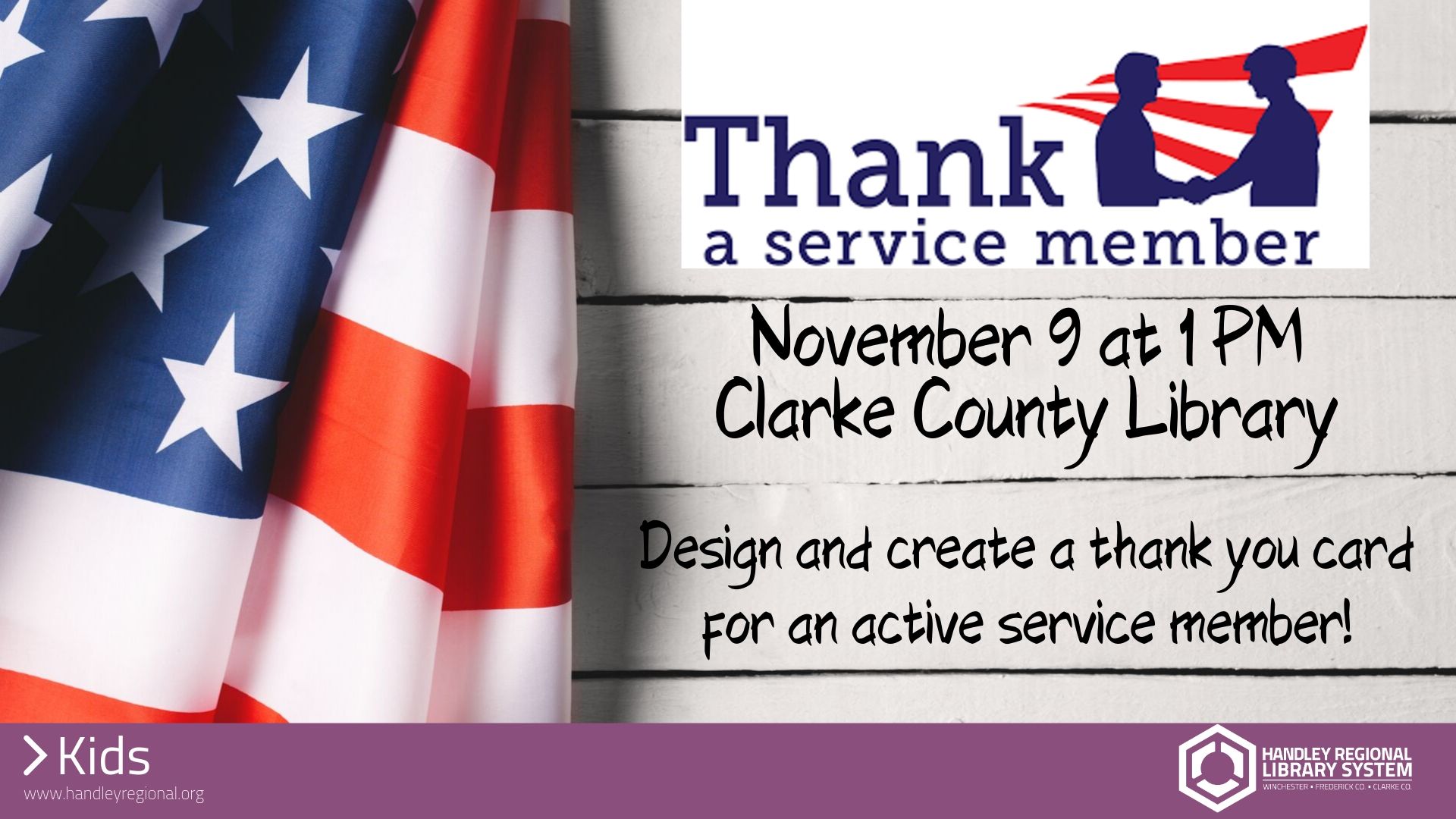 american flag with thank a service member card event info