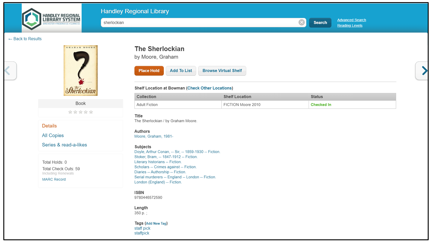 Sherlockian catalog search