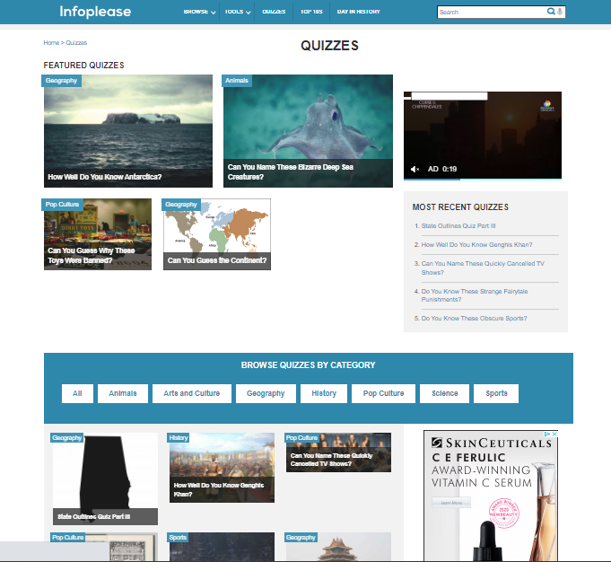 infoplease quizzes