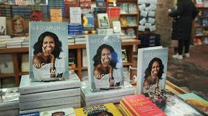 Becoming by Michelle Obama on the Bestseller table at a book store