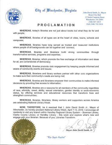 Proclamation for National Library Week