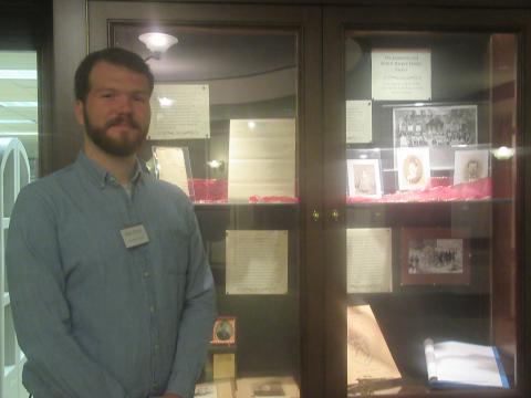 Intern Matt with Harper Exhibit