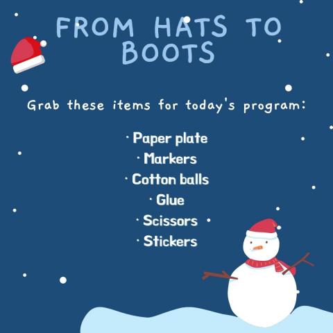 From Hats to Boots craft supply list
