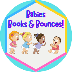 Babies Books & Bounces badge featuring babies