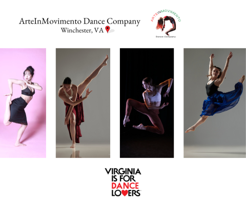 ArteInMovimento Dance Company logo with pictures of dancers in poses