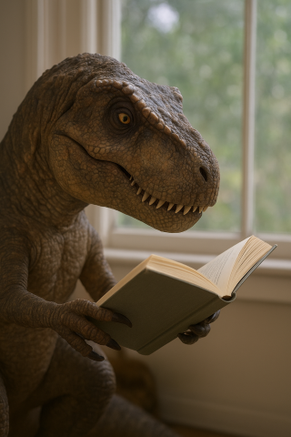 T-Rex reading a book