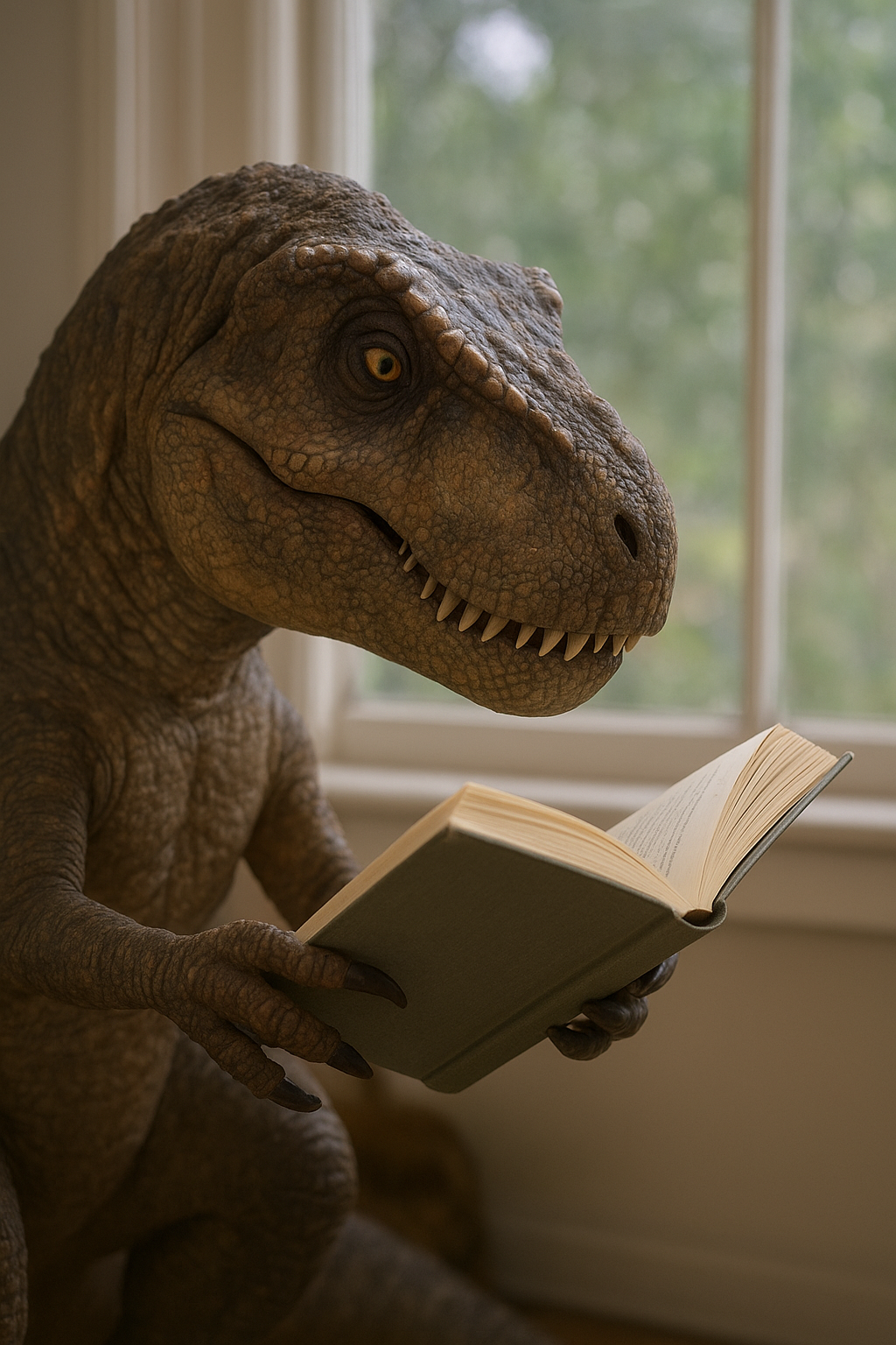 T-Rex reading a book